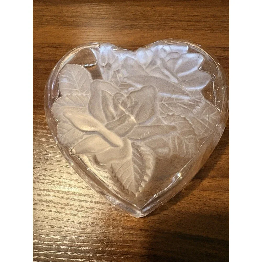 Home Beautiful Clear Heart-Shaped Glass Bowl, Floral Rose, Japan, Printed